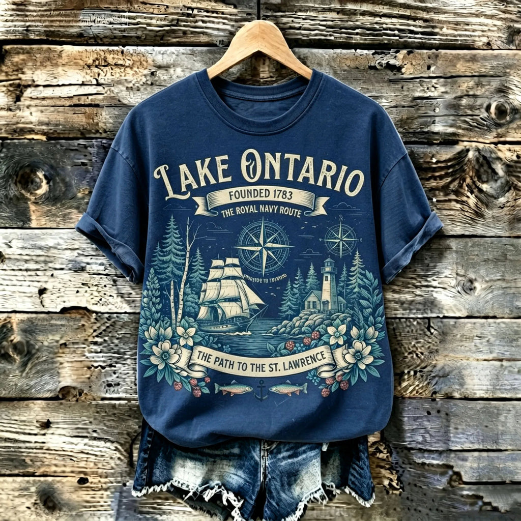 Women's Vintage Graphic T-shirt - St. Lawrence River & Lighthouse