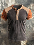 Men's Retro Classic Casual Colorblock Henry Short Sleeve T-Shirt