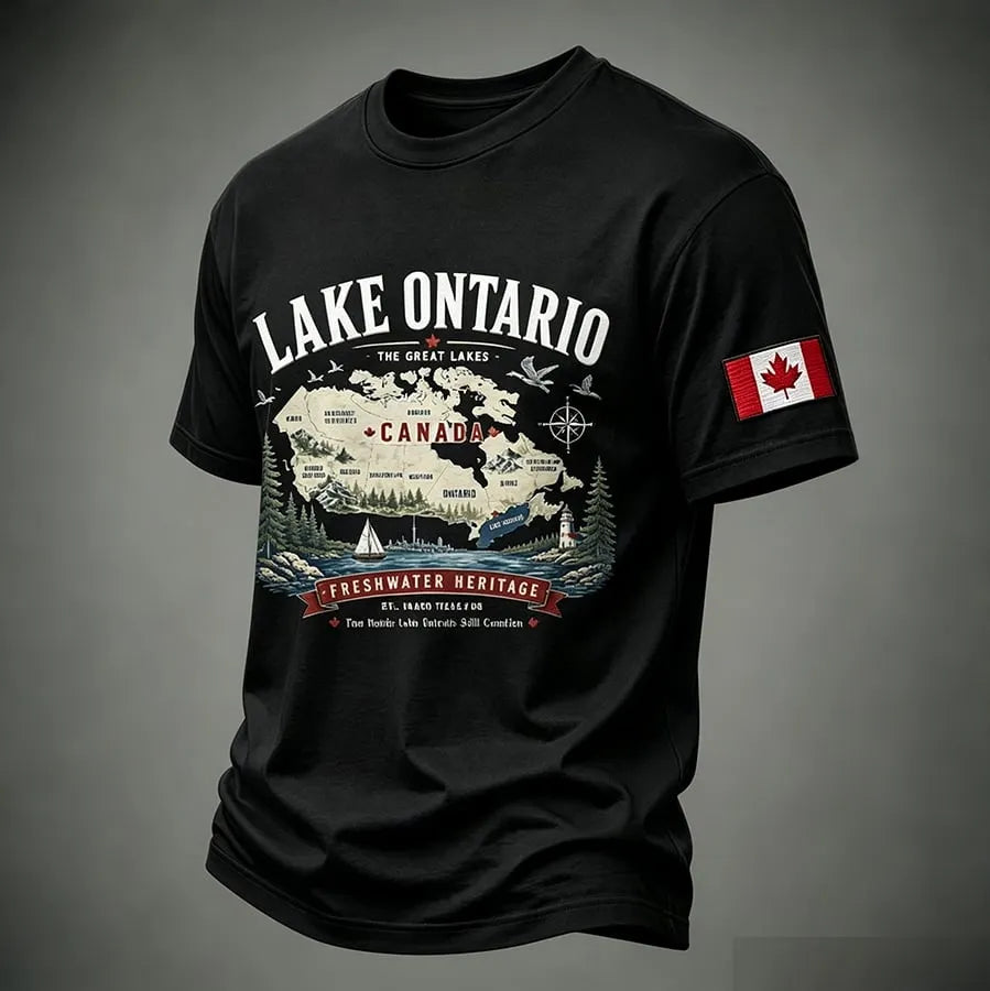 Men's Retro Canada Lake Ontario Printed T-shirt