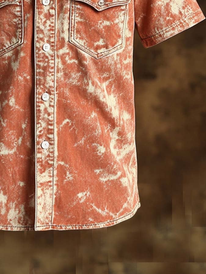 Men's vintage twill shirt with two pockets and short sleeves in a used look