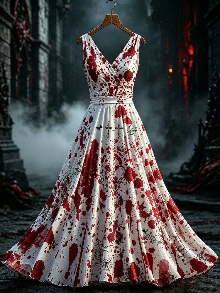 Women's Halloween Gothic Style Blood-splattered Long Dress