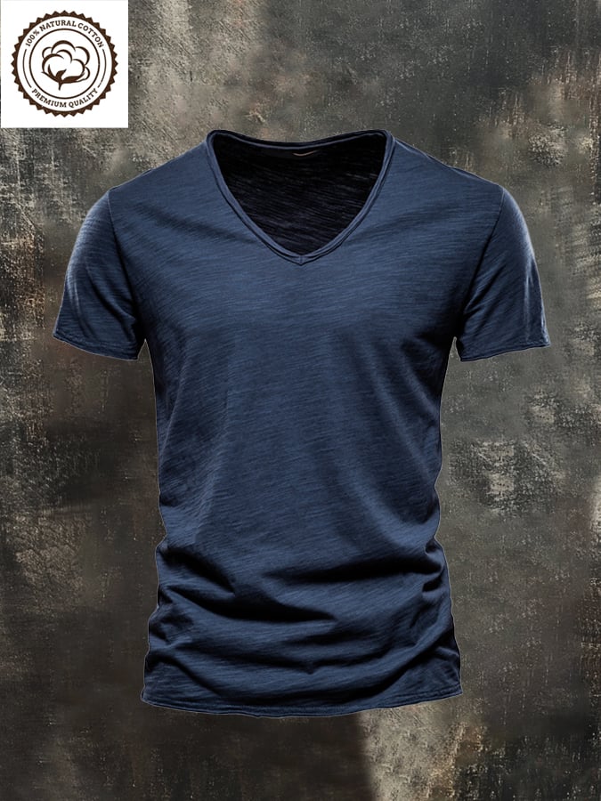 Men's Basic Casual Cotton V-Neck Short Sleeve T-Shirt