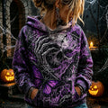 Vintage Distressed Tie-dye Halloween Spider Web Dark Gothic Skull Purple Butterfly Hoodie