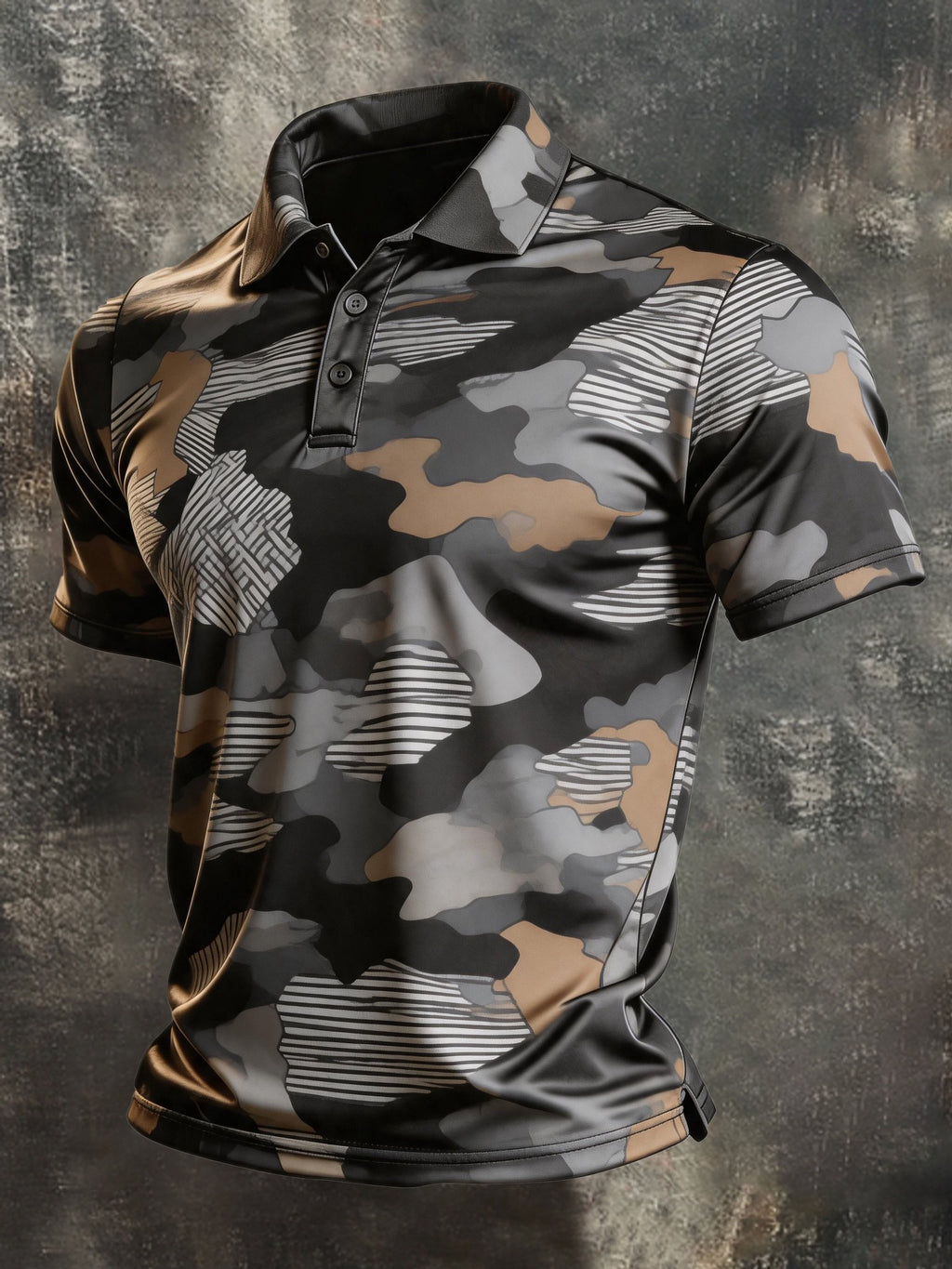 Men's Retro Color-Block Camouflage Short-Sleeve Polo Shirt