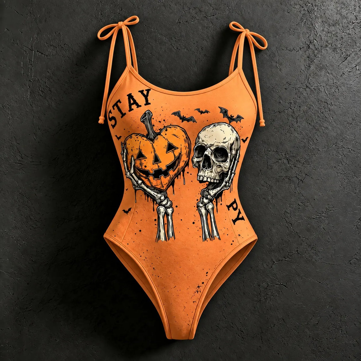 Women's Retro Halloween Skull Pumpkin Stay Creepy Print Sweatshirt Two-piece Set
