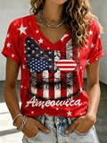 Women'S American Flag Cat Printed Casual T-Shirt