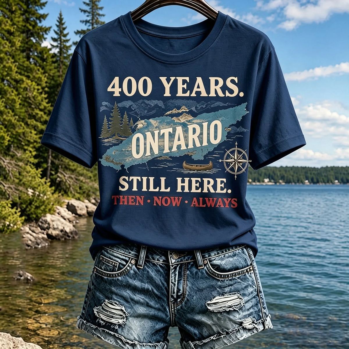 Women's Retro 400 Years. Ontario Still Here. Then • Now • Always Print Crew Neck T-shirt