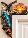 🐳 🌅 Humpback Whale Breach Door Corner 🌊 Sunken Shipwreck & Lighthouse Seascape