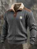 Men's Retro Textured Thermal Stand-Collar Sweatshirt