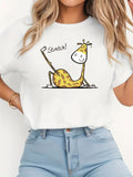 Cartoon Giraffe Round Neck T-Shirt
