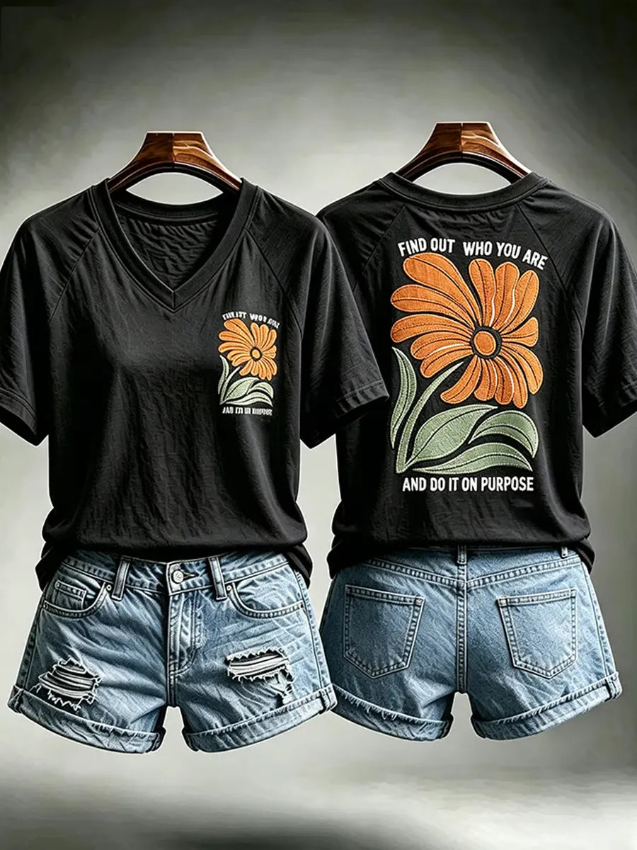 Women'S Commemorative Printed Waffle V-Neck Top
