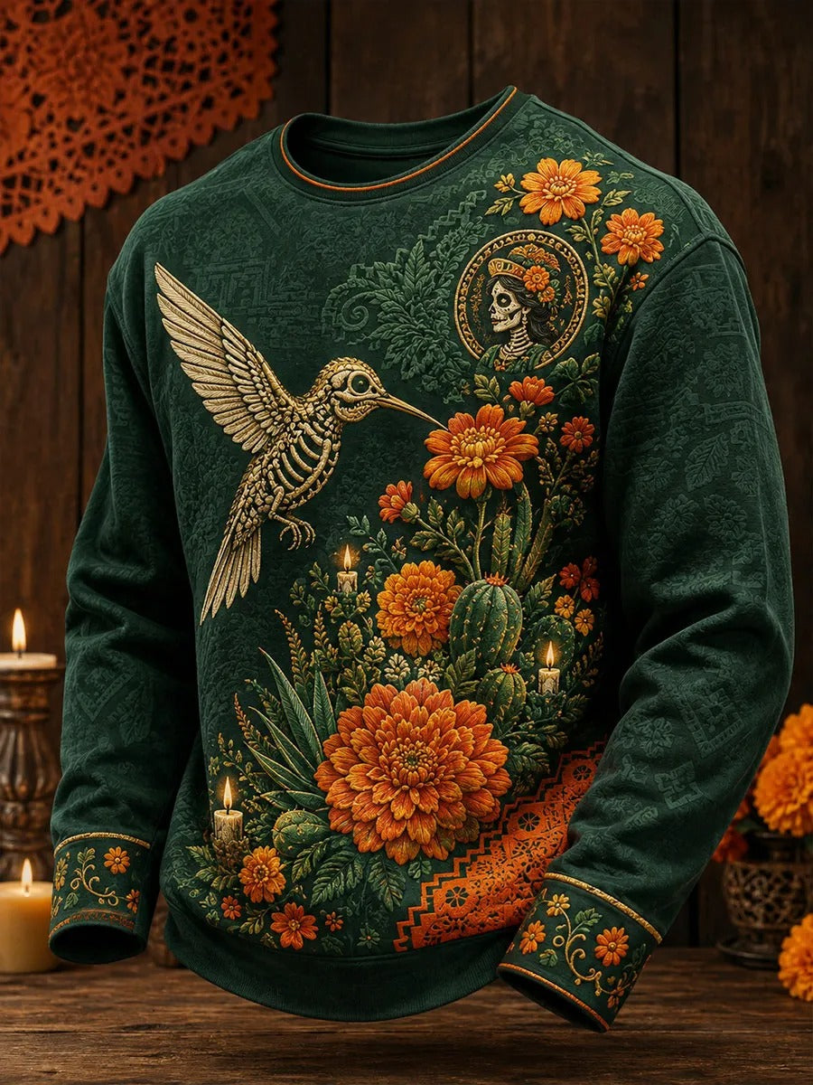 Men's Day Of The Dead Print Crew Neck Sweatshirt