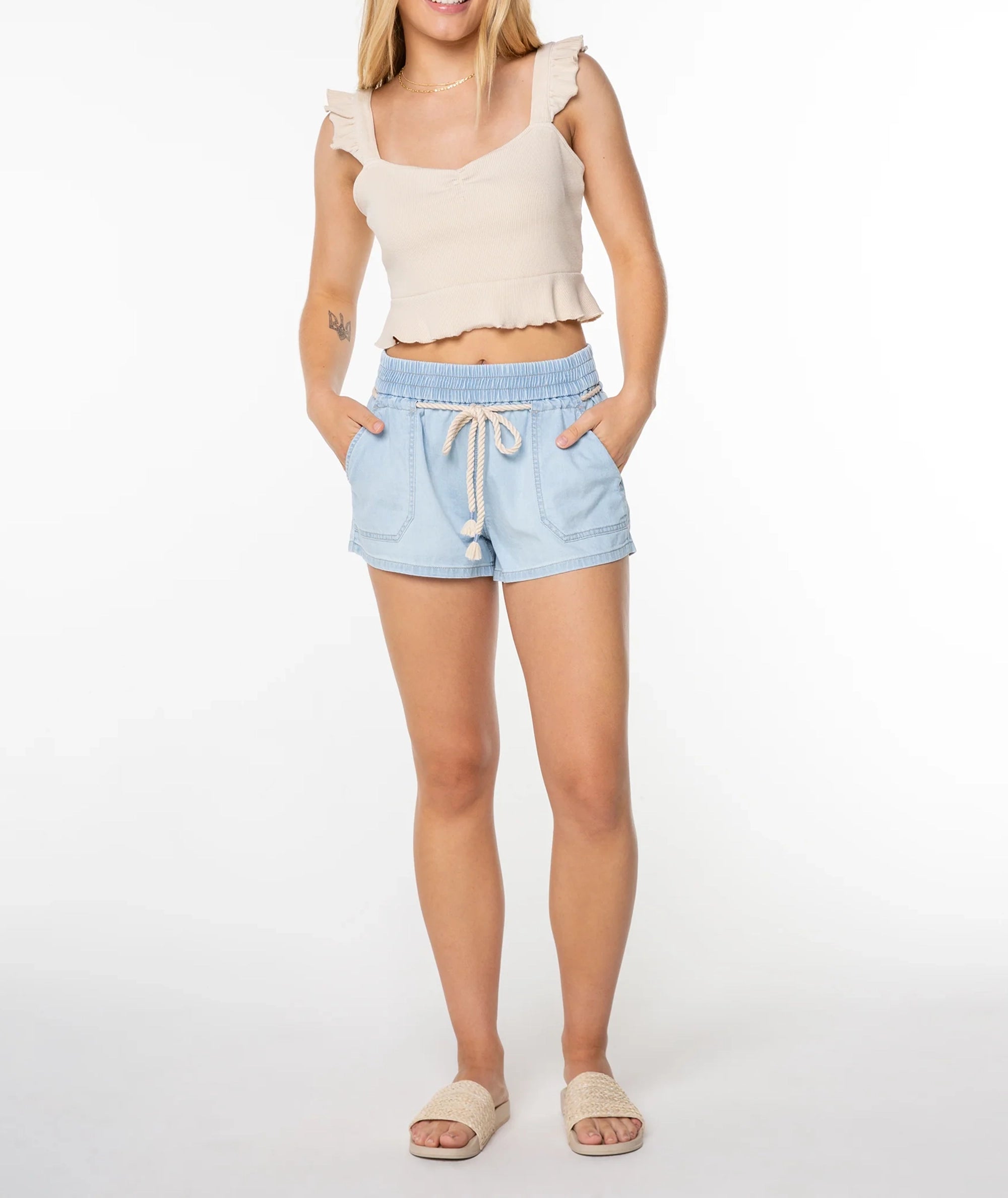 Solid-Color Ruffled Casual Tank Top