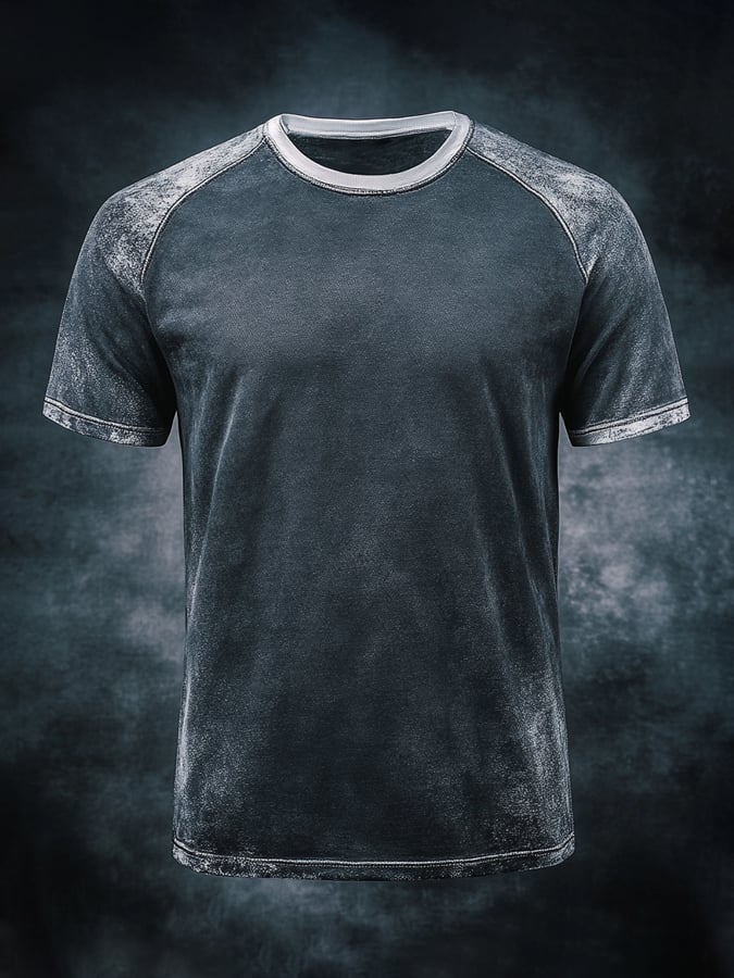 Men's retro washed casual round neck short sleeve t-shirt