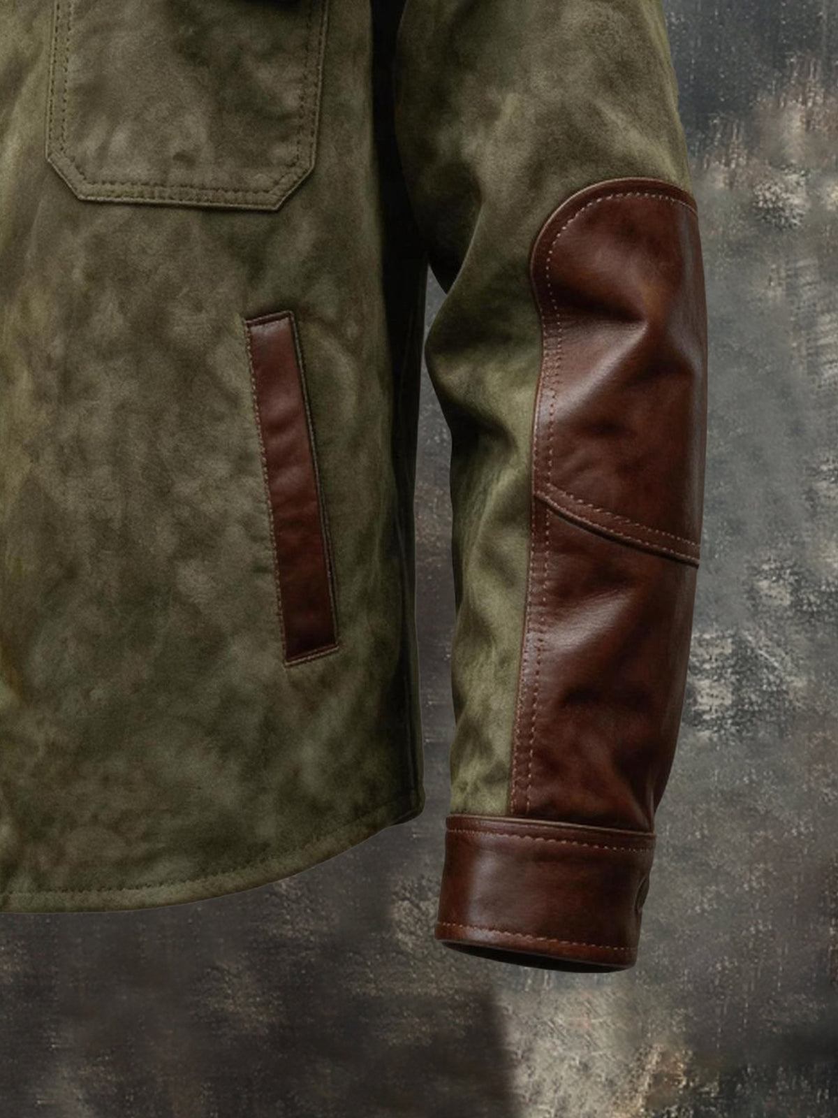 Men’s Vintage-Style Leather-Paneled Fleece-Lined Multi-Pocket Jacket