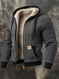 Men'S Retro Fleece-Lined Thermal Color-Block Hooded Jacket With Textured Cable-Knit Detail