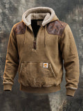 Men's Retro Textured Checkered Plush Hoodie
