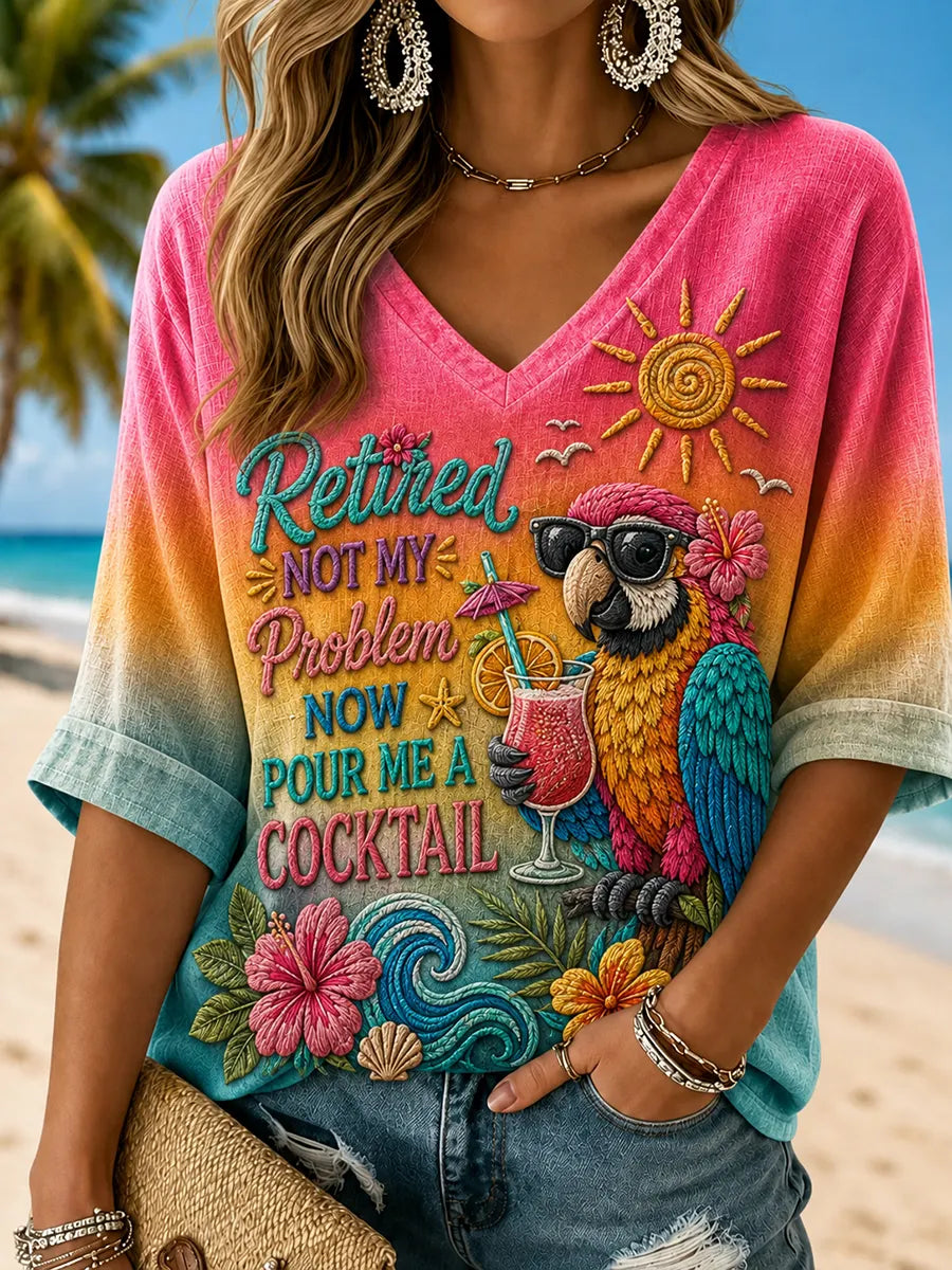 Women's Retirement Life Series Mid-Length Sleeve V-Neck T-Shirt