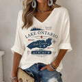 Women's V-neck Lake Ontario Print T-shirt