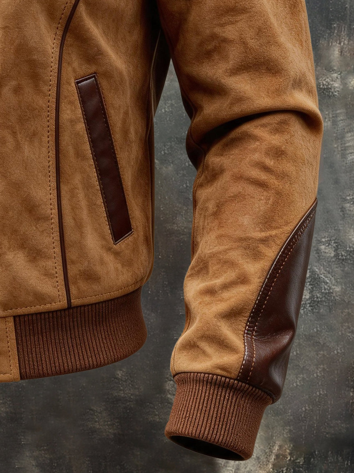 Men's Retro Color-Block Lapel Jacket with Leather Paneling
