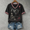 Women's Vintage Gothic Funny Skeleton Halloween Art Comfy Print Tshirt
