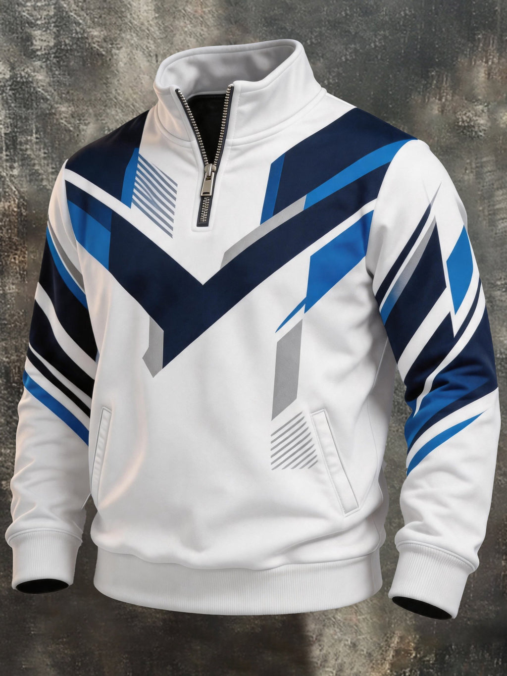 Men's Retro Color-Block Half-Zip Sweatshirt with Pockets