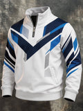 Men's Retro Color-Block Half-Zip Sweatshirt with Pockets