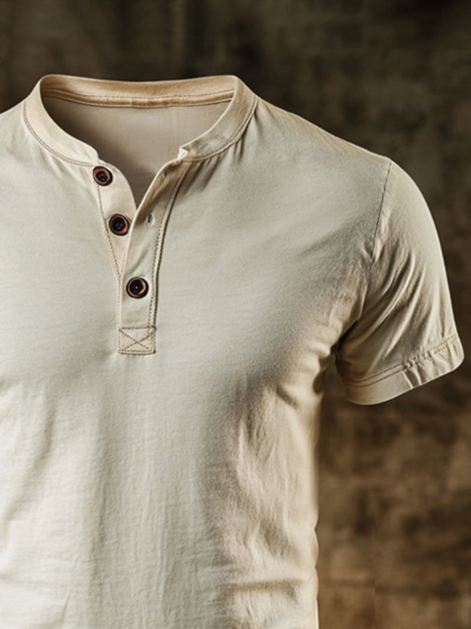 Men's vintage style casual short sleeve Henley T-shirt