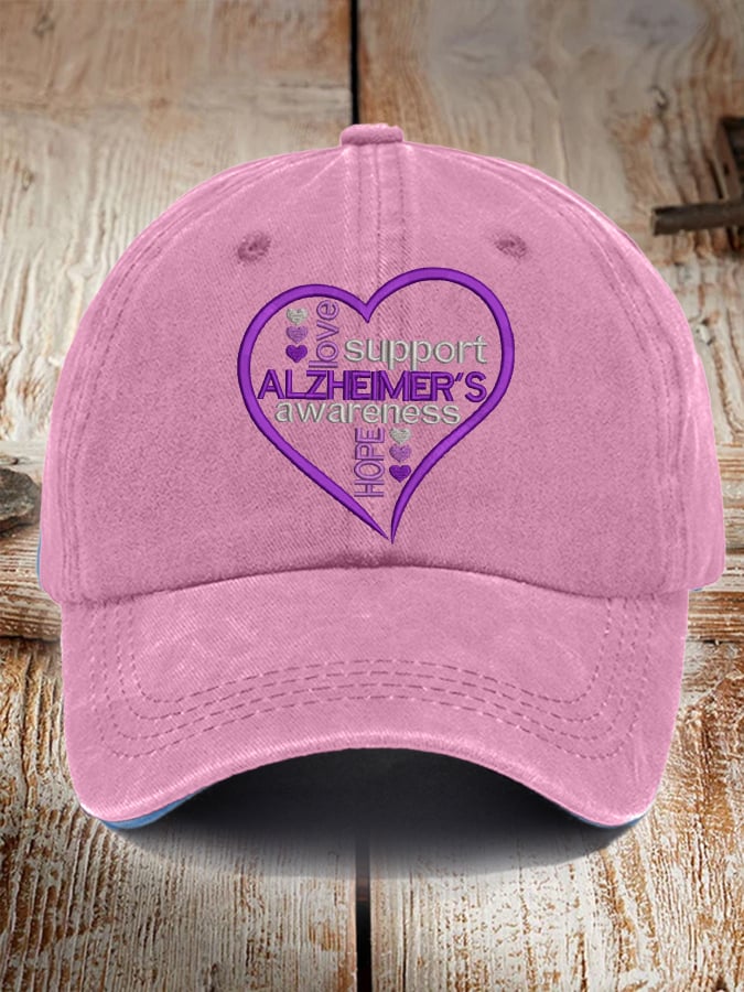 Unisex Distressed Washed Cotton Alzheimer's Disease Awareness Floral  Print Hat