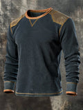 Men's Retro Comfortable Color-Block Crew Neck T-Shirt