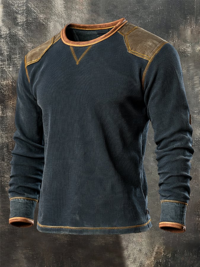Men's Retro Comfortable Color-Block Crew Neck T-Shirt