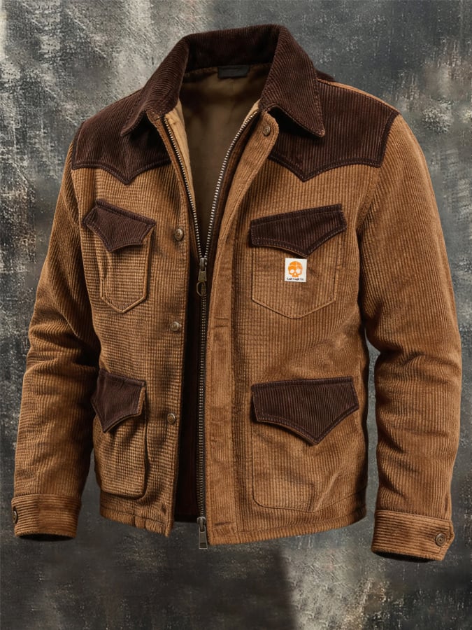 Men’s Vintage Waffle-Knit Thermal Multi-Pocket Western-Style Outdoor Jacket