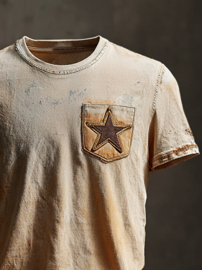 Men's retro washed cotton casual round neck short sleeve t-shirt