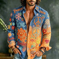 Men's Graffiti Style Smile Face Peace and Love Print Long Sleeve Shirt