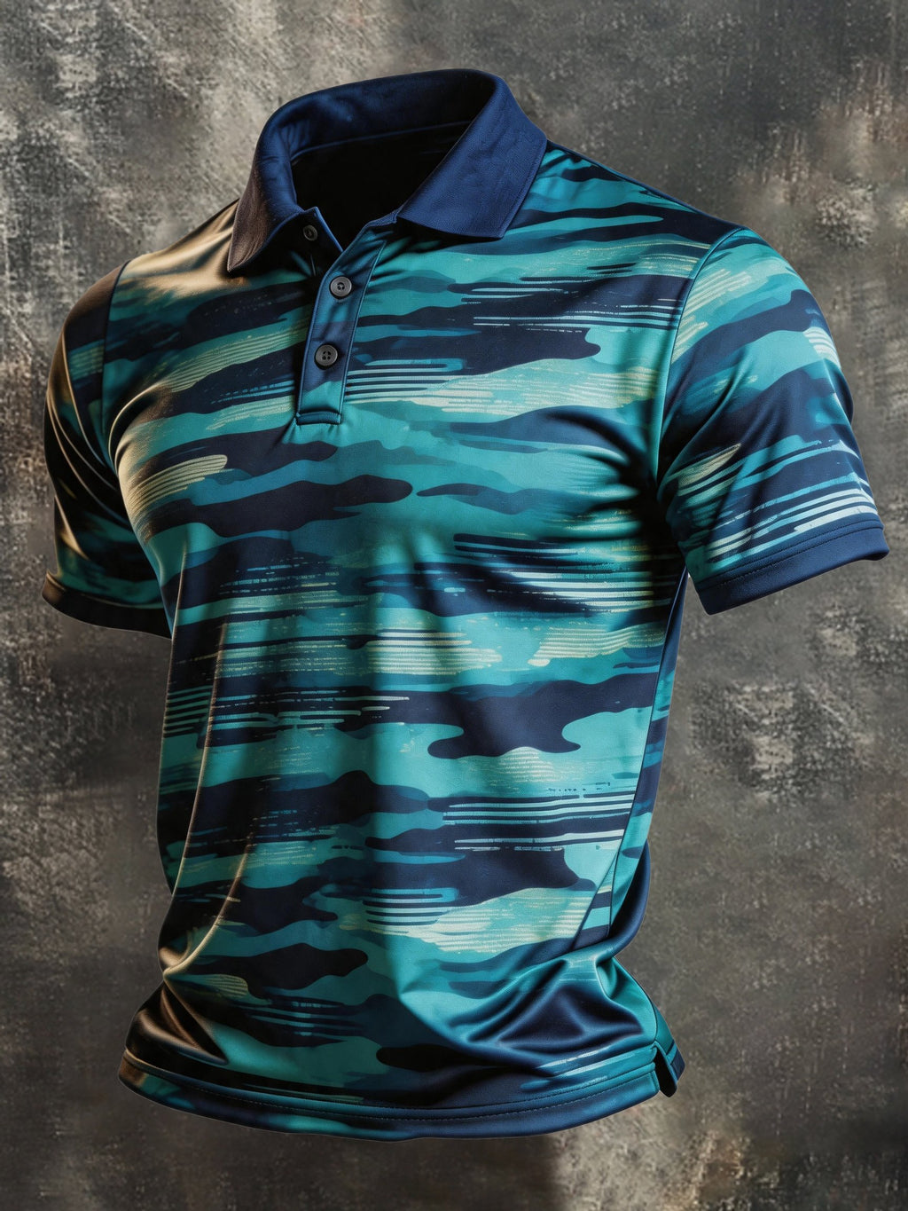 Men's Retro Color-Block Camouflage Short-Sleeve Polo Shirt