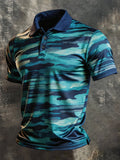 Men's Retro Color-Block Camouflage Short-Sleeve Polo Shirt