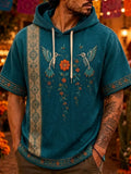 Men's Day Of The Dead Dual Skeleton Hummingbird Floral Print Hooded T-Shirt