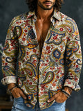Men's Paisley Mixed Floral Cluster Print Long Sleeve Shirt
