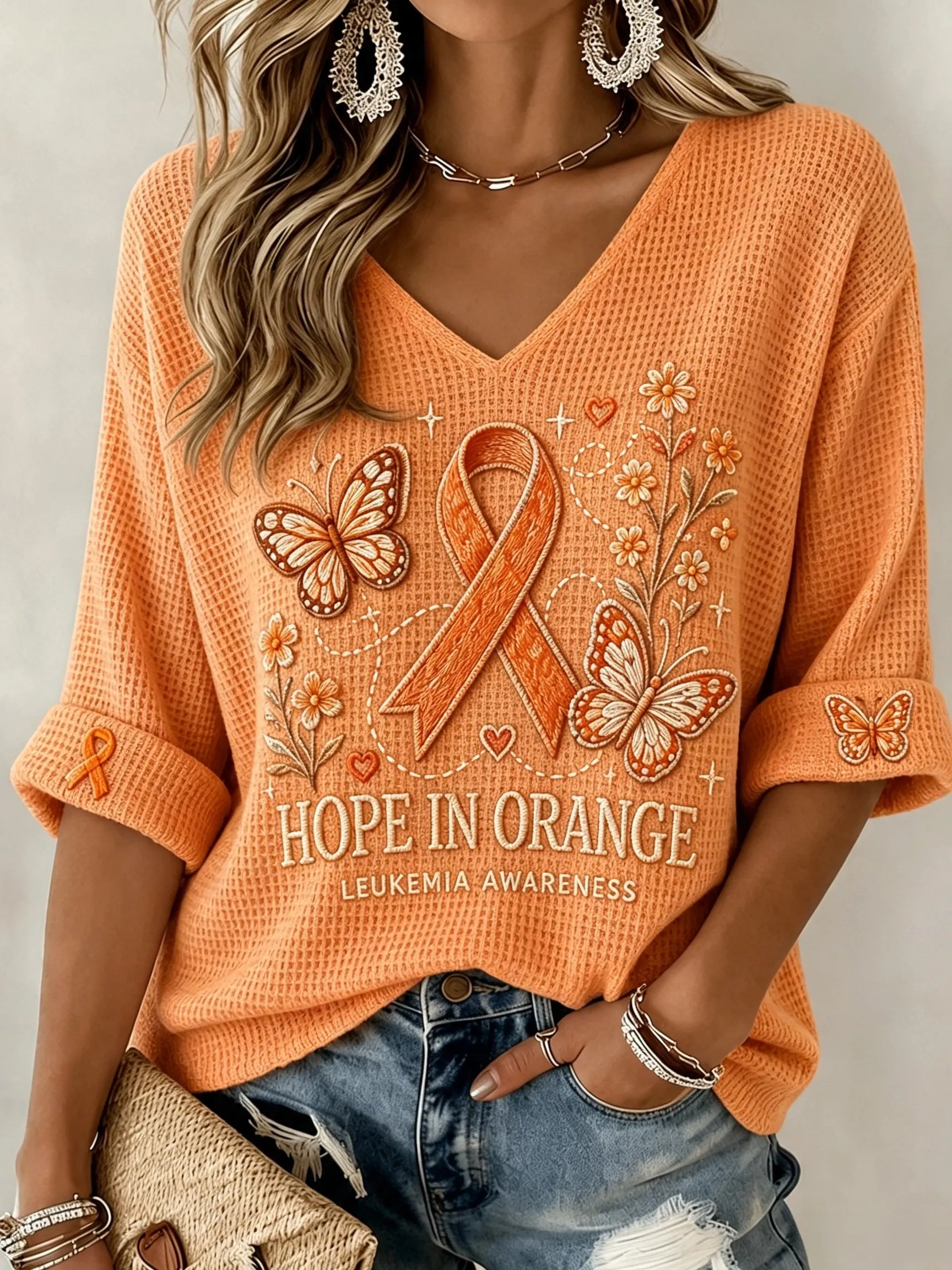 Women's Leukemia Awareness Casual Printed T-Shirt