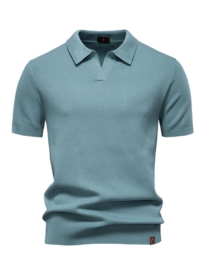 Men's business polo shirt with gull collar and pineapple pattern, knitted, short sleeves