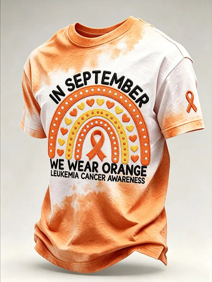 Men's IN SEPTEMBER WE WEAR ORANGE LEUKEMIA CANCER AWARENESS Graphic Short-Sleeve T-Shirt