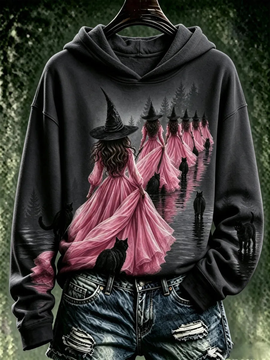 Women's Pink Witch-Themed Hoodie