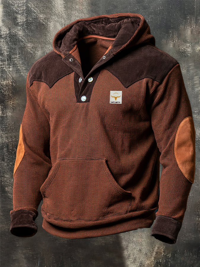 Men's Retro Textured Waffle-Knit Panel Sweatshirt