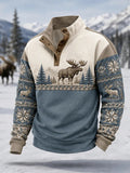 Men's Winter Moose Print Casual Buttons Pullover