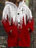 Women's Christmas Faith Print Knitted Fabric Plush Jacket