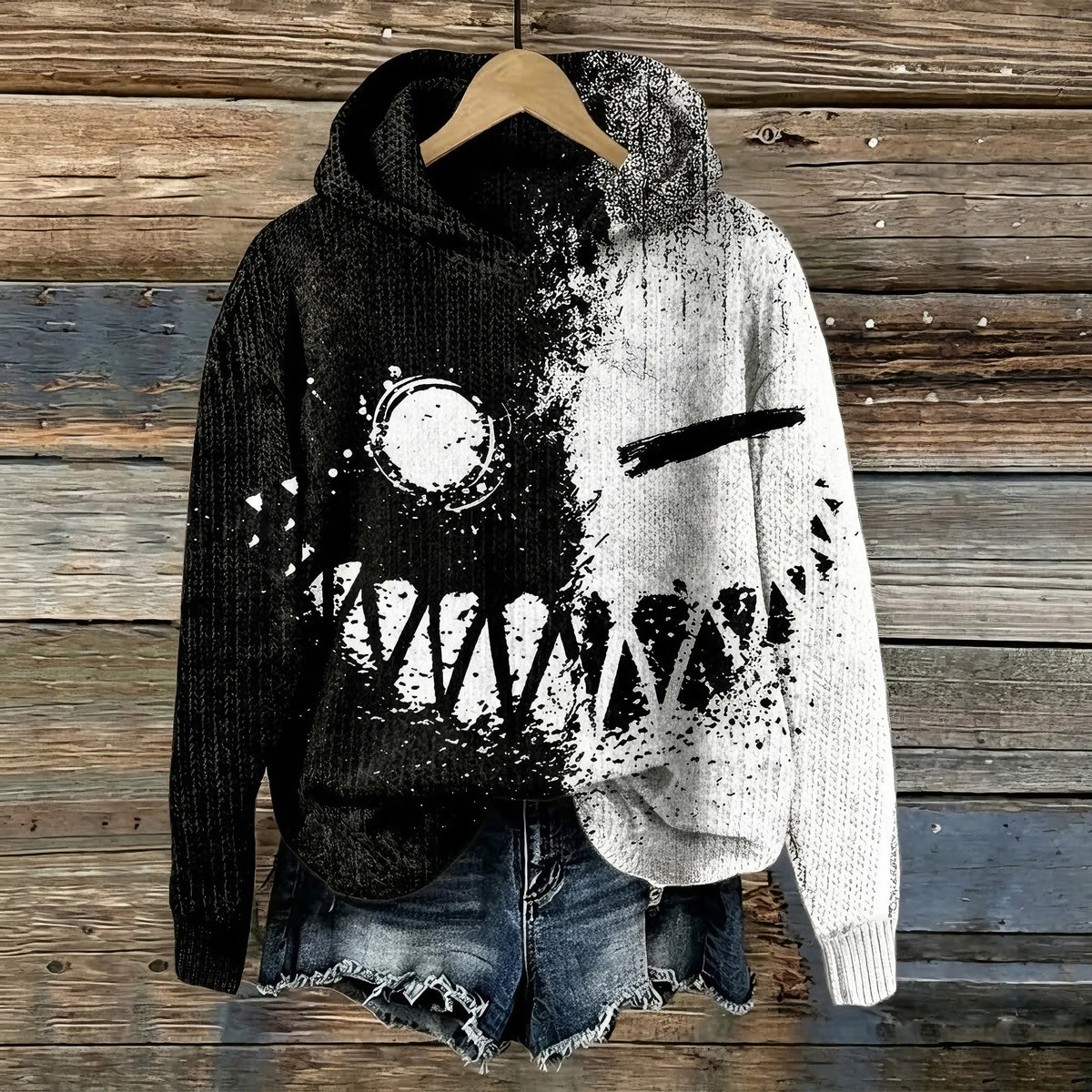 Women's Halloween Smiley Face Print Sweater