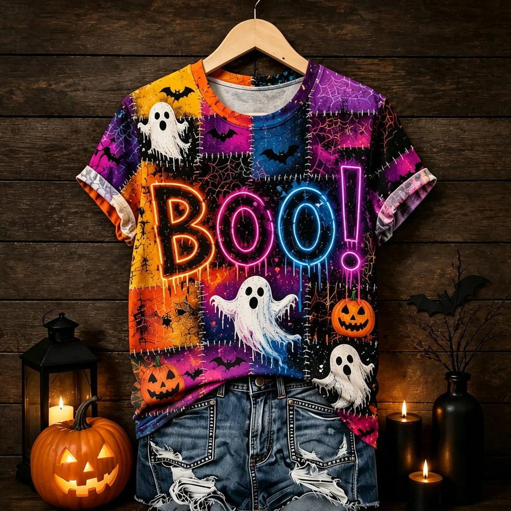 Women's Retro Halloween Theme Ghost Print Casual T-shirt