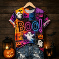 Women's Retro Halloween Theme Ghost Print Casual T-shirt