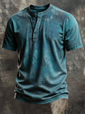 Men's Vintage-Style Distressed Short-Sleeve Henley T-Shirt