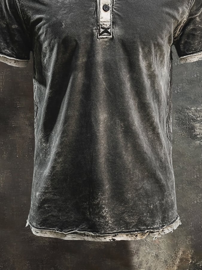 Men's retro wash casual Henley short sleeve t-shirt